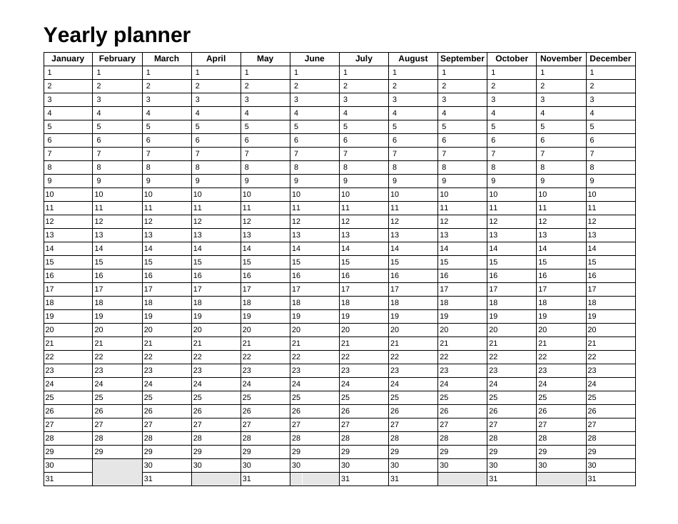 Yearly Planner Template Twelve Months Download Printable PDF