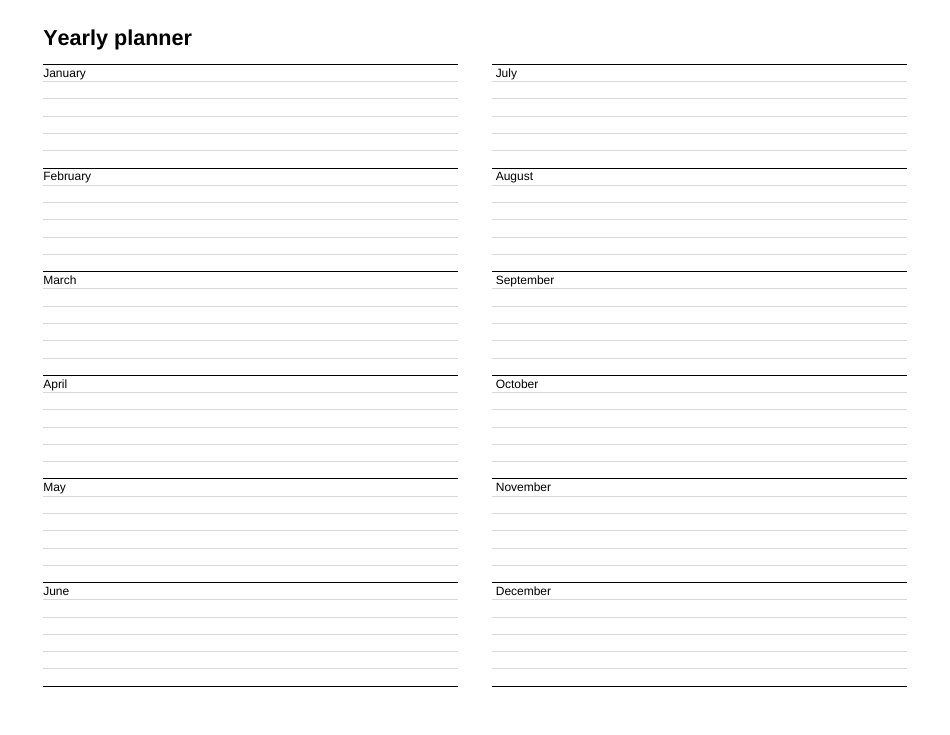 Yearly Planner Template - Lines