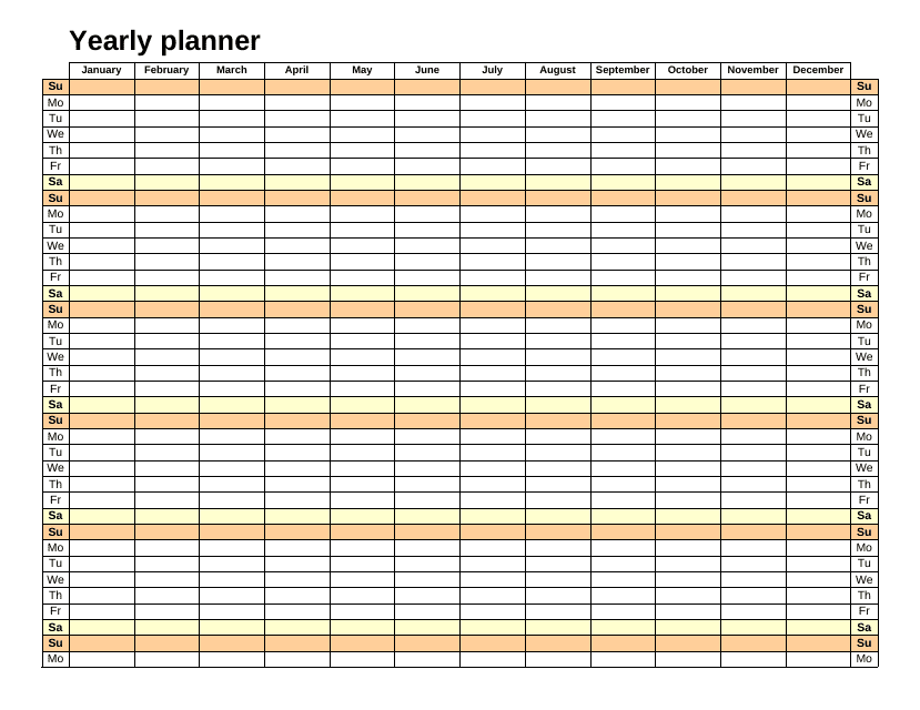 Yearly Planner Template - Yellow and Orange