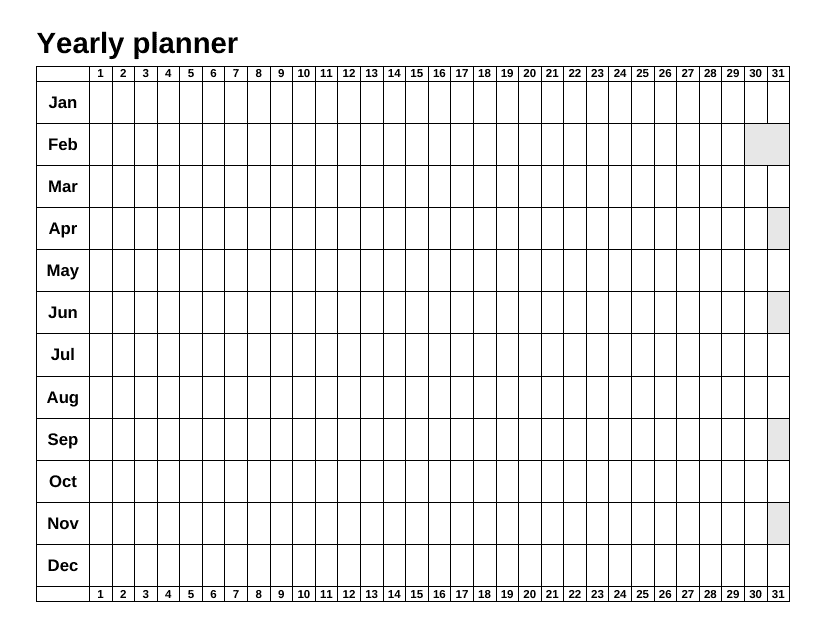 Yearly Planner Template - Big Table