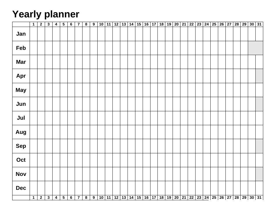Yearly Planner Template Big Table Download Printable PDF Templateroller