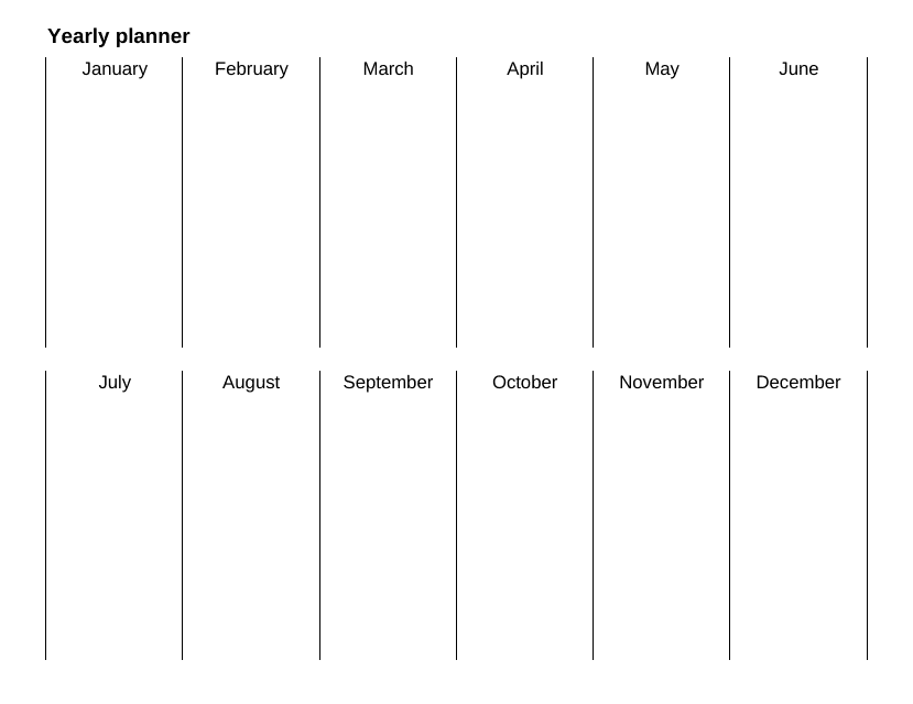 Yearly Planner Template - Black and White Image Preview