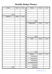 Document preview: Monthly Budget Planner Template - Table