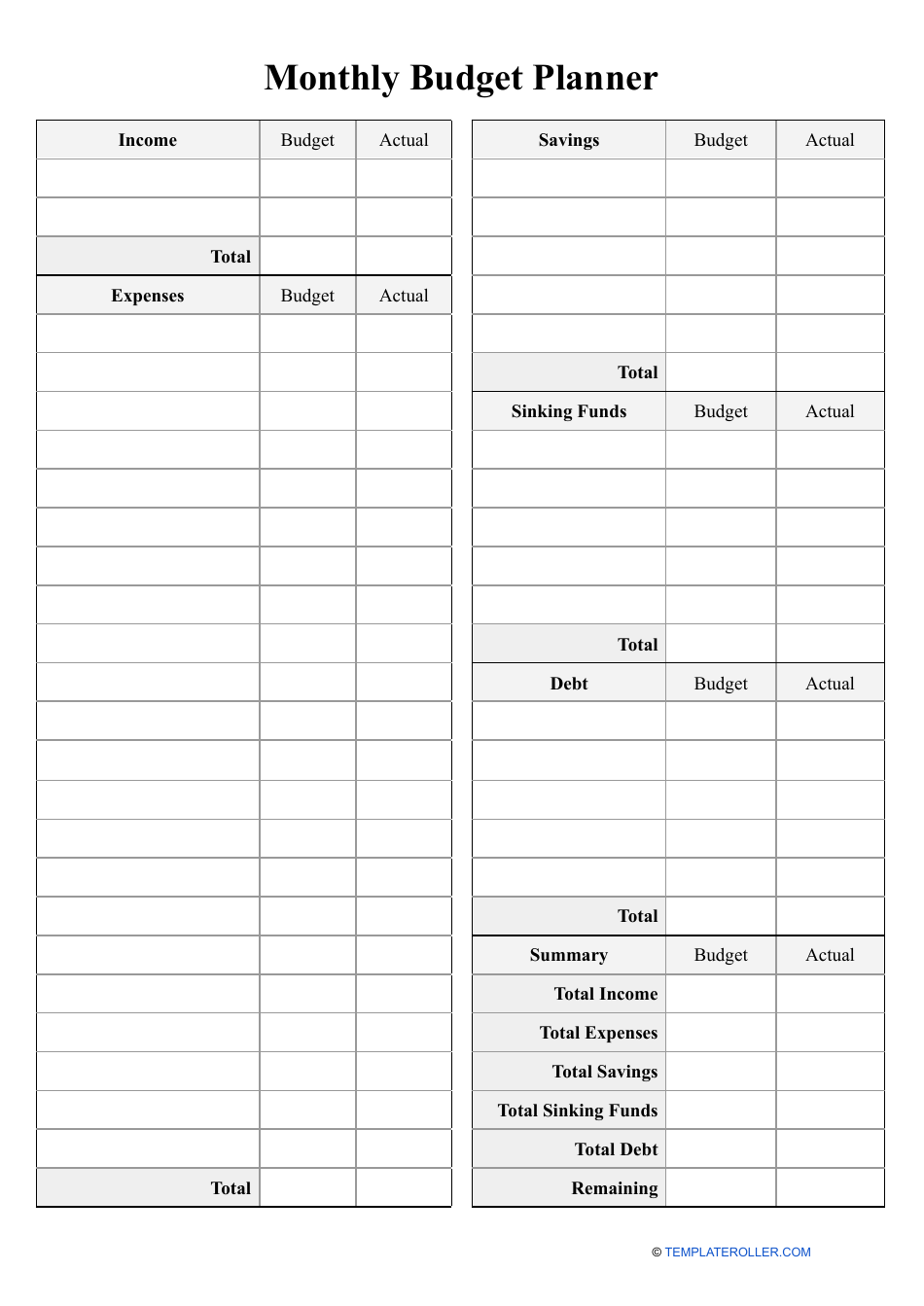 Monthly Budget Planner Template - Table Download Printable PDF ...