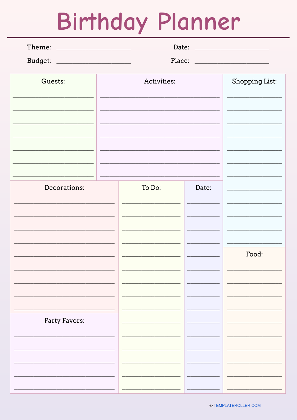 Birthday Planner Template Download Printable PDF Templateroller