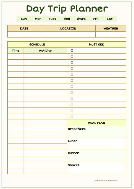 Day Trip Planner Template