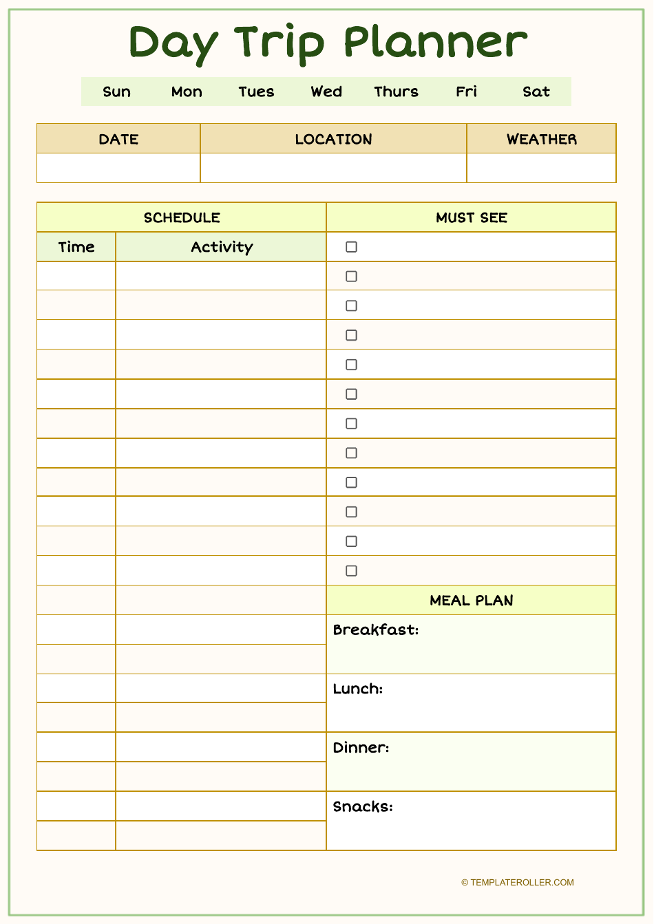 Day Trip Planner Template Preview