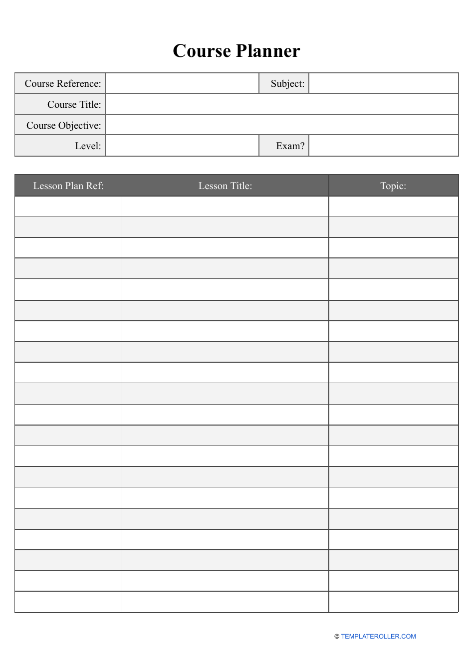 Course Planner Template - Document Preview