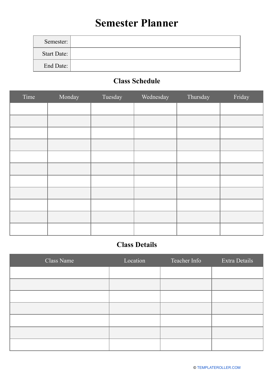 Semester Planner Template - Professional and Editable Design