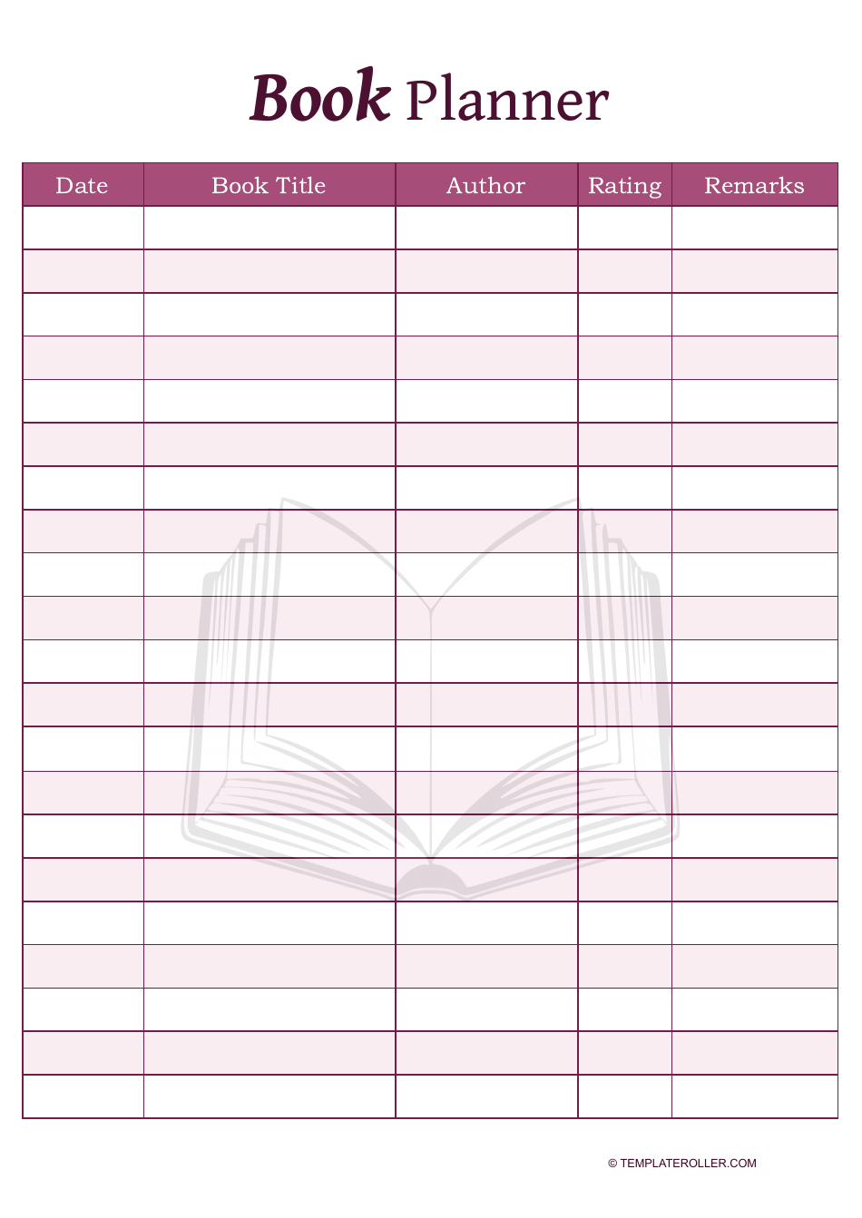 Pink Book planner template