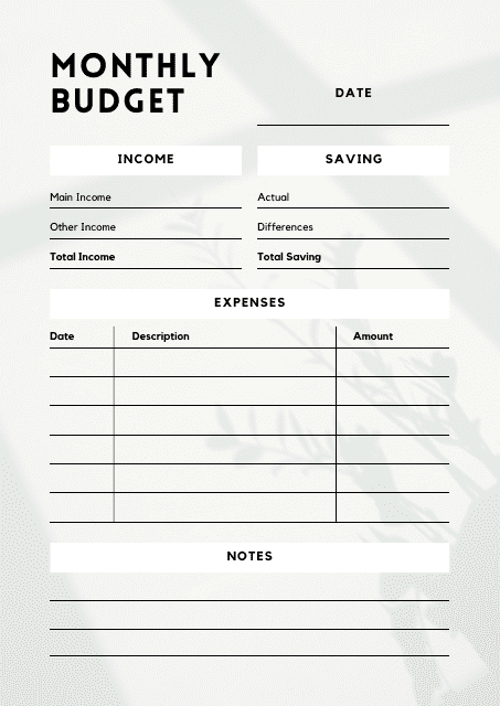 Monthly Budget Template - Table