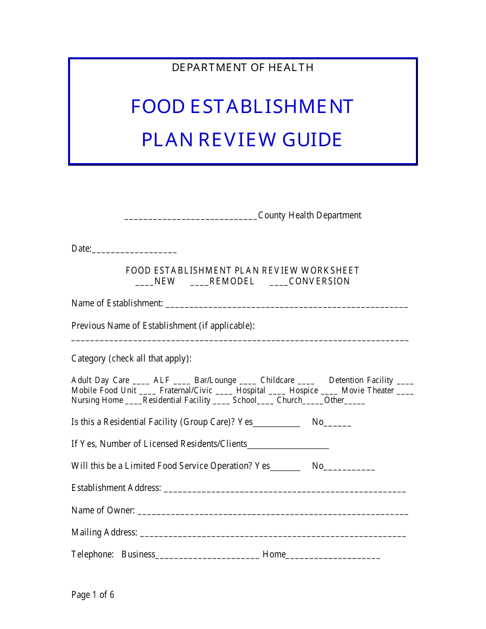 Food Establishment Plan Review Guide - Florida, Page 1