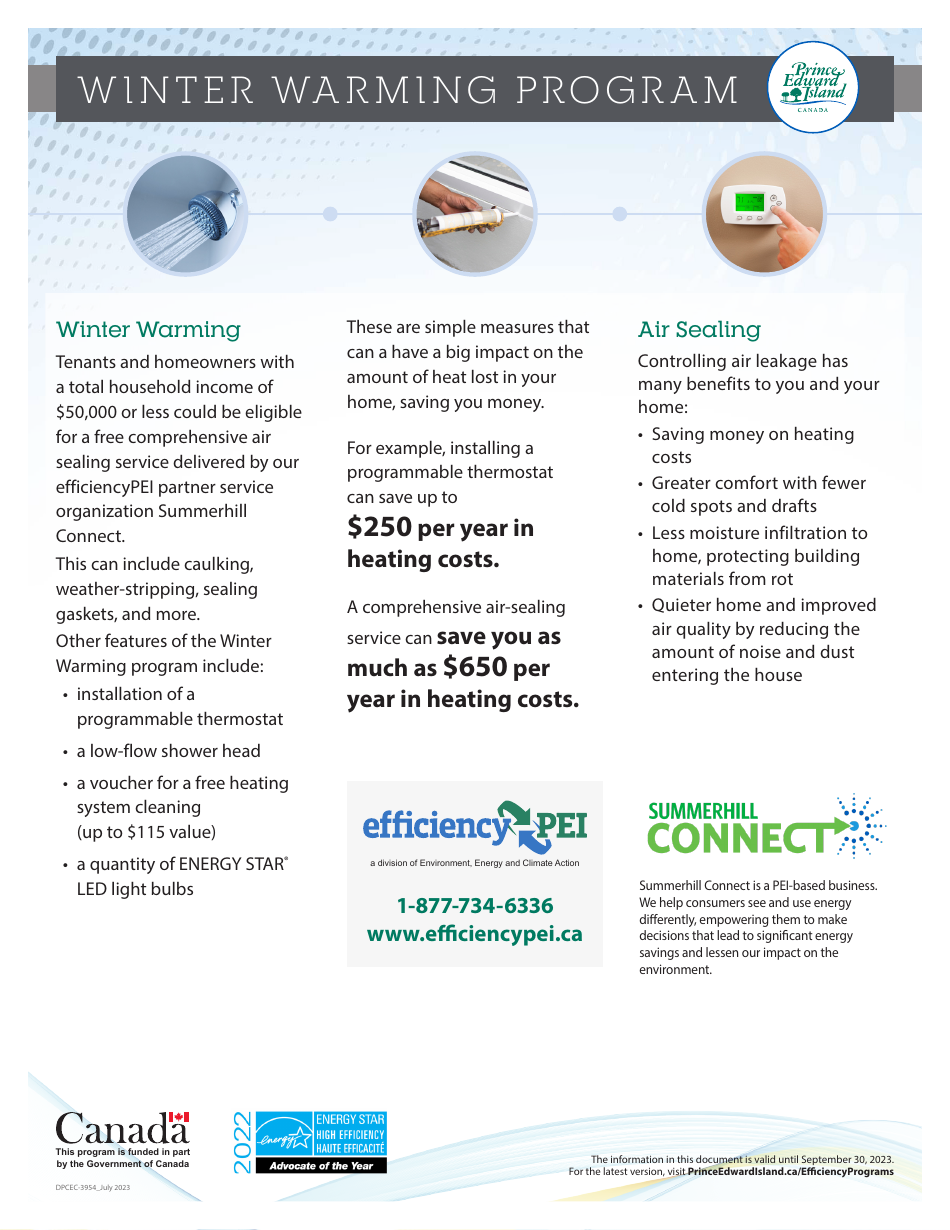 Form DPCEC-3954 Winter Warming Program Application - Prince Edward Island, Canada, Page 1