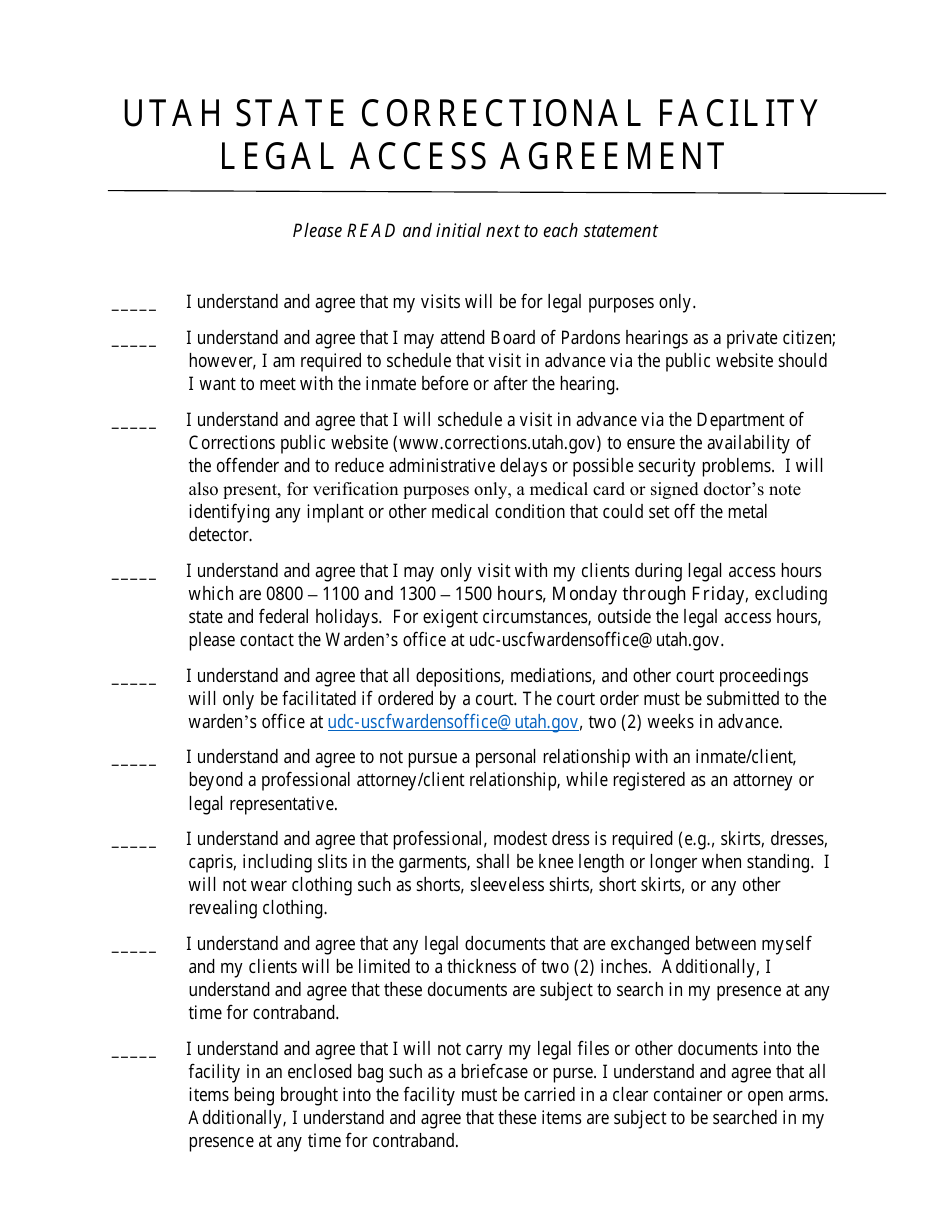 Legal Access Application and Agreement - Utah, Page 3