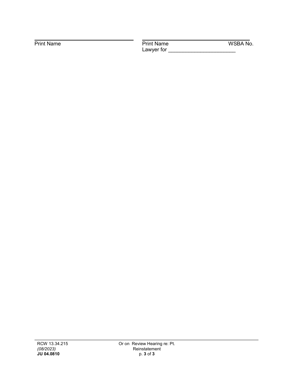 Form JU04.0810 Order on Review Hearing Re Petition for Reinstatement of Terminated Parental Rights - Washington, Page 3
