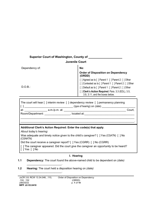 Form WPF JU03.0410 Order of Disposition on Dependency (Ordd) - Washington