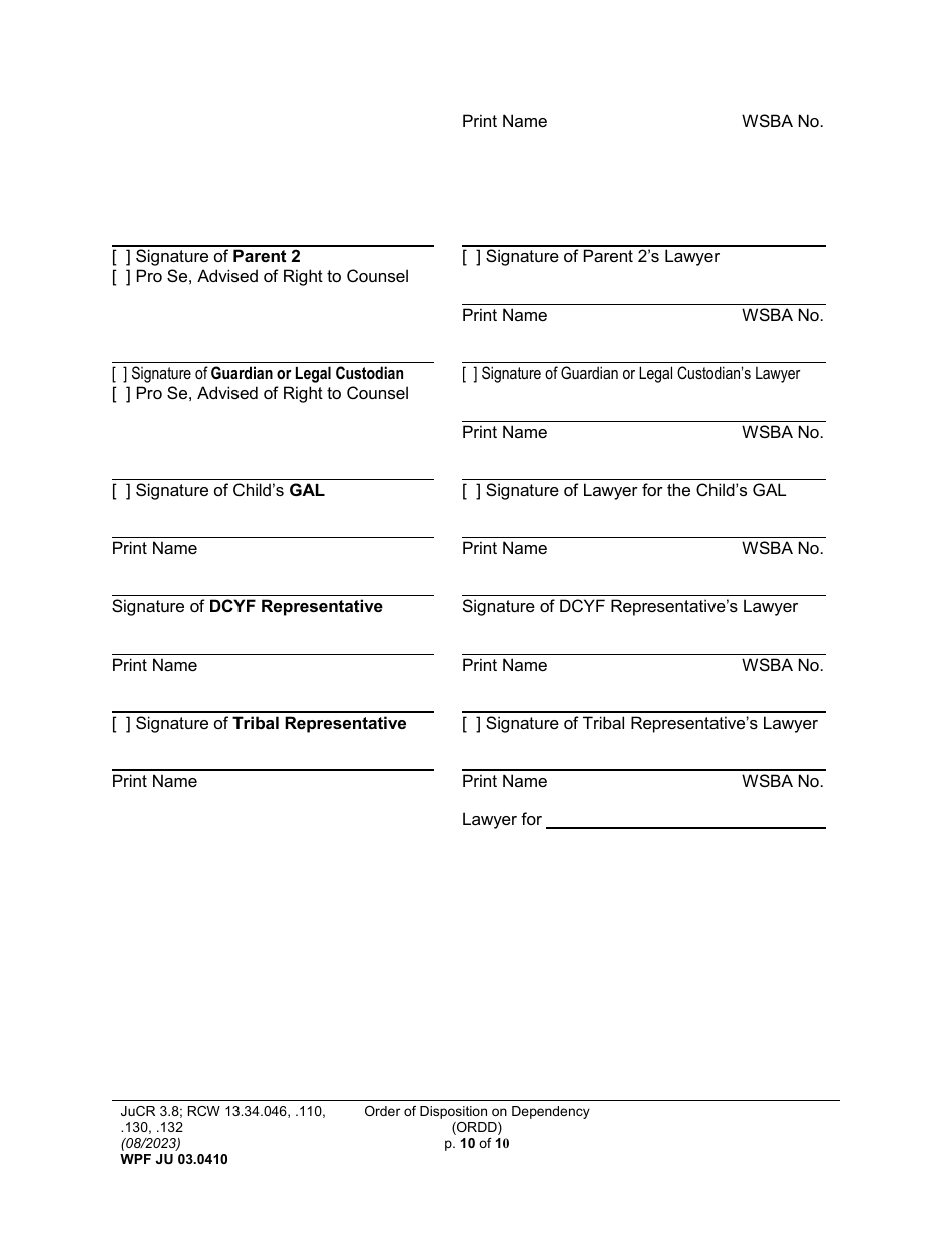 Form WPF JU03.0410 Order of Disposition on Dependency (Ordd) - Washington, Page 10