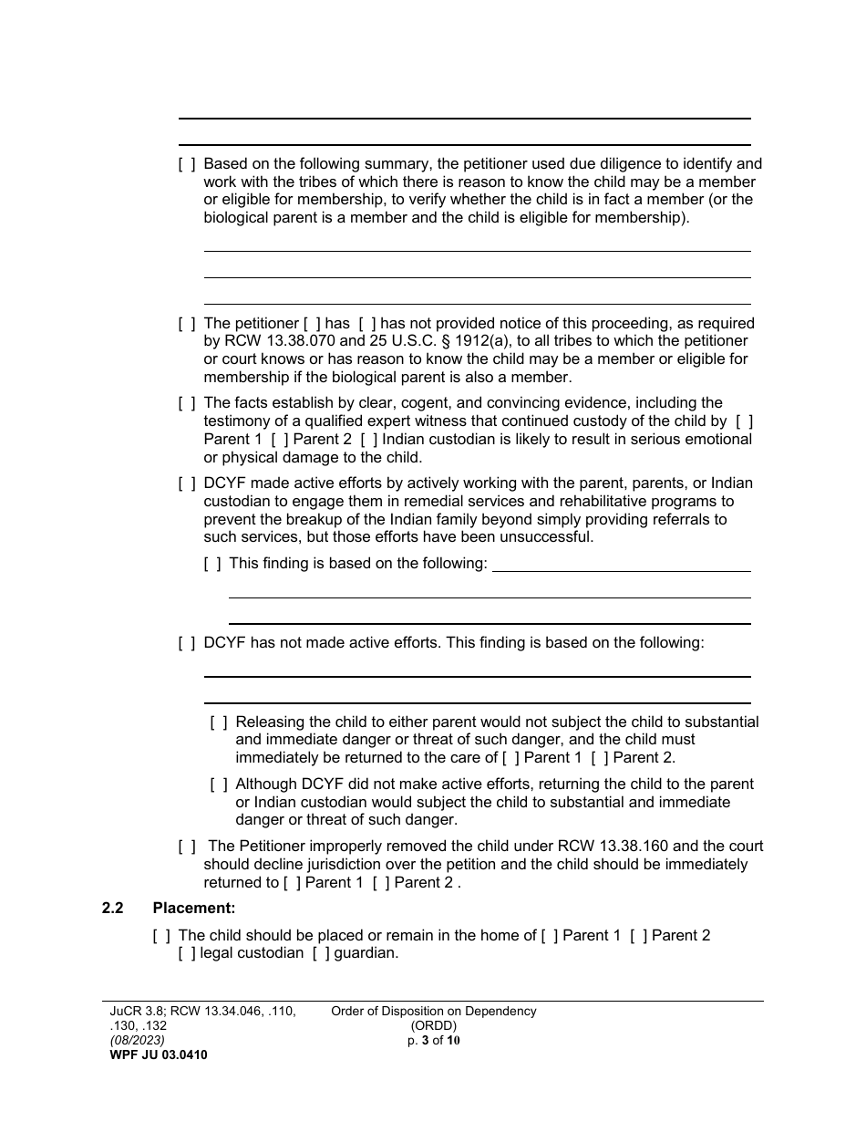 Form WPF JU03.0410 Order of Disposition on Dependency (Ordd) - Washington, Page 3