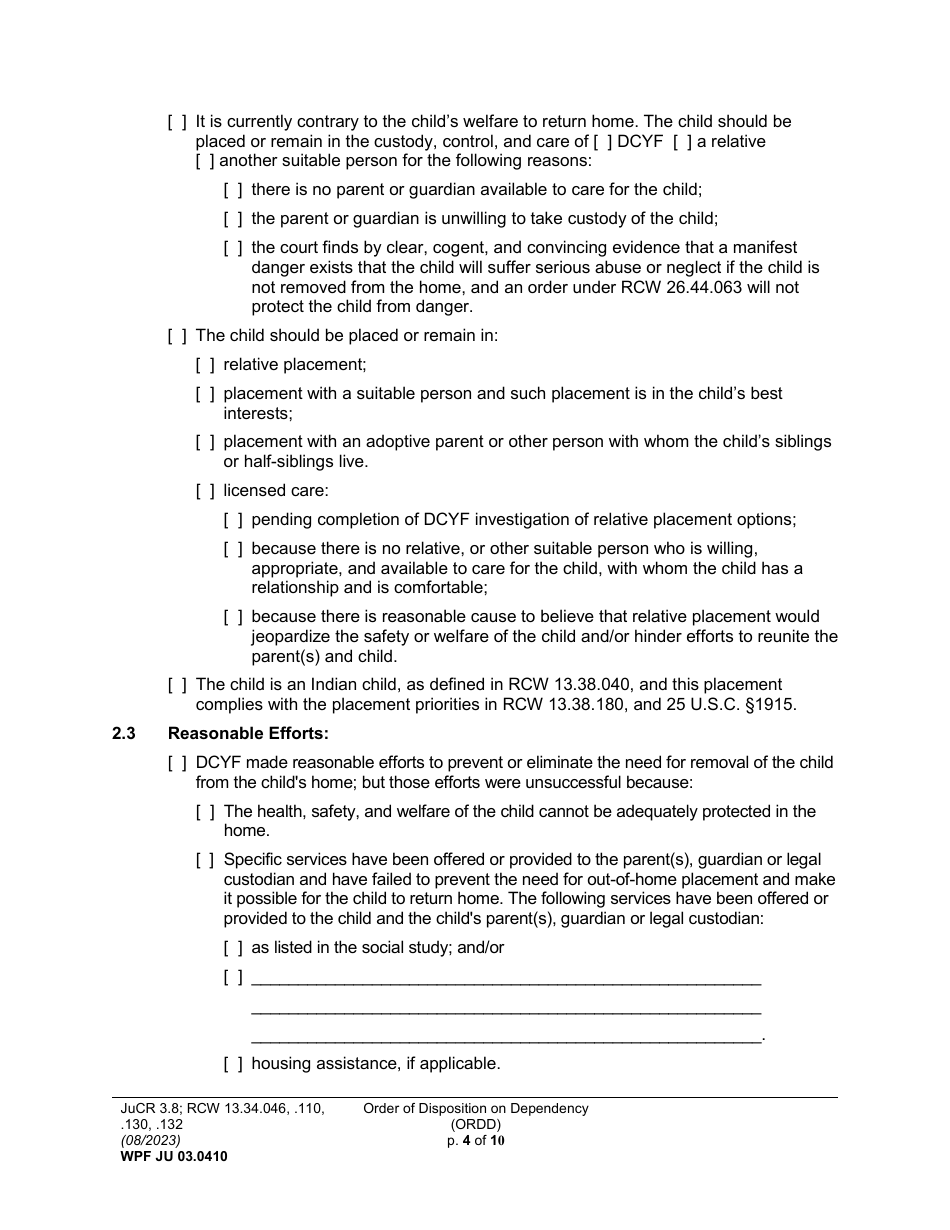 Form WPF JU03.0410 Order of Disposition on Dependency (Ordd) - Washington, Page 4
