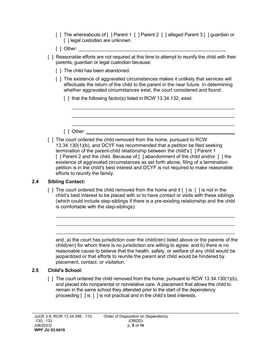 Form WPF JU03.0410 Order of Disposition on Dependency (Ordd) - Washington, Page 5
