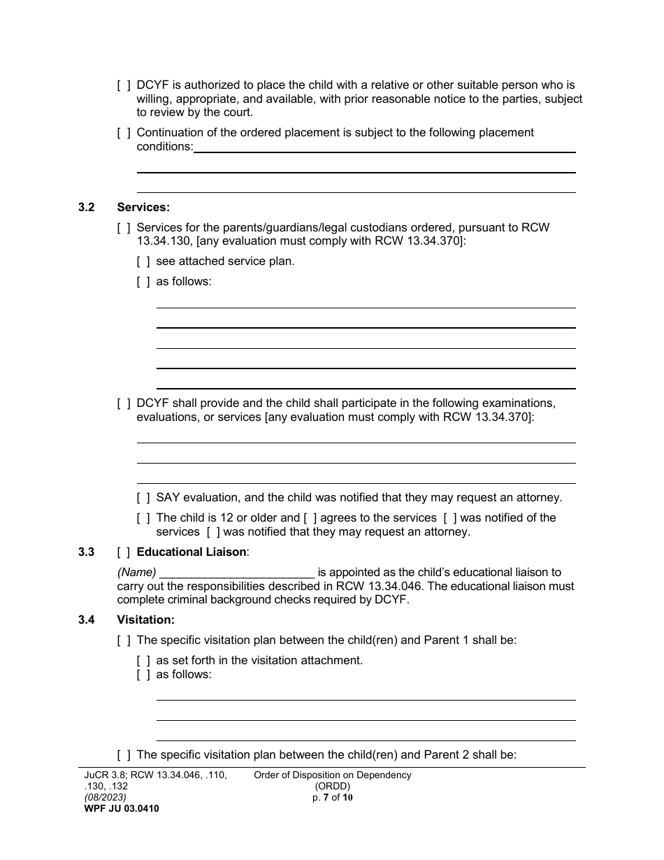 Form WPF JU03.0410 Order of Disposition on Dependency (Ordd) - Washington, Page 7