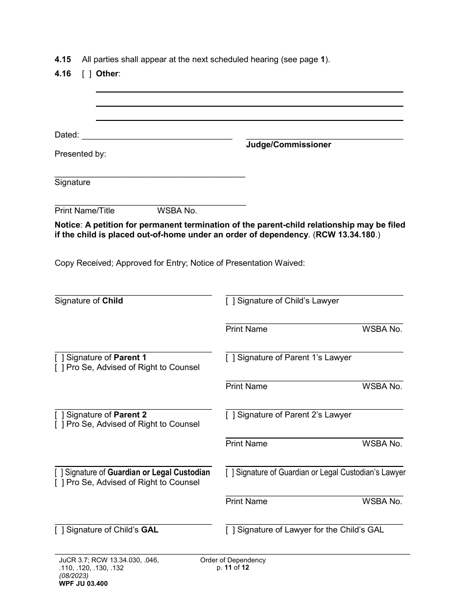 Form WPF JU03.0400 Order of Dependency (Orodm) (Orodf) (Orod) (Ordne) (Ordd) - Washington, Page 11