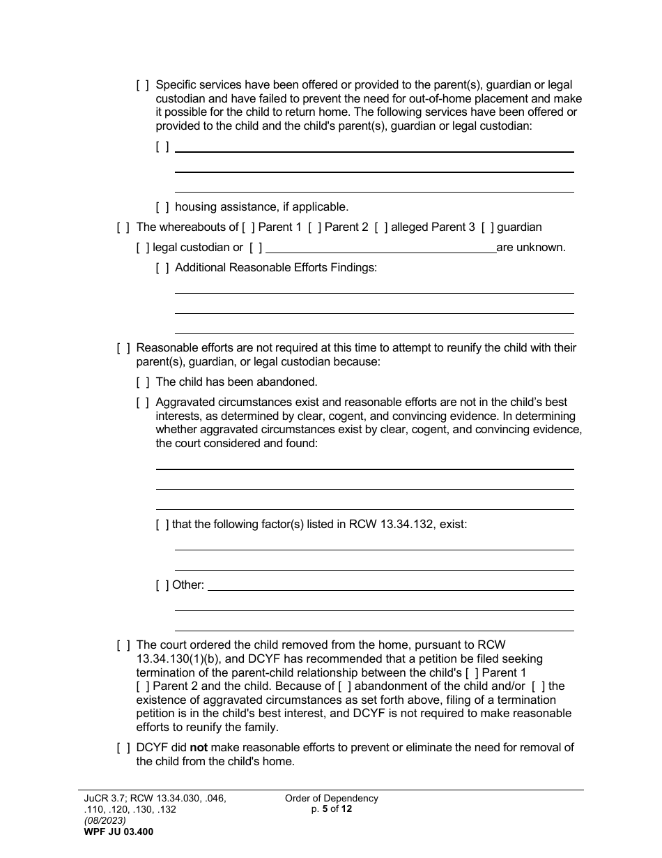 Form WPF JU03.0400 Order of Dependency (Orodm) (Orodf) (Orod) (Ordne) (Ordd) - Washington, Page 5