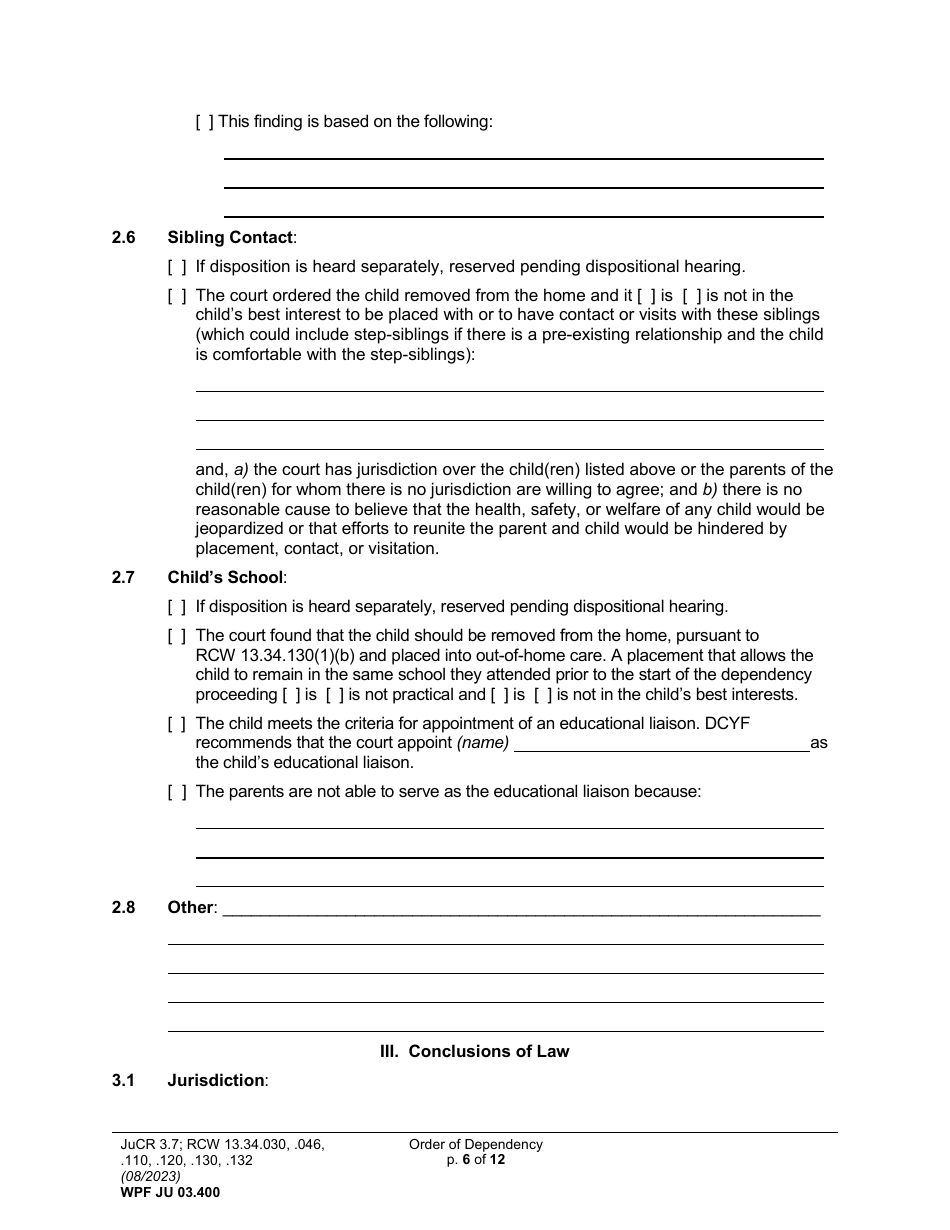Form WPF JU03.0400 Order of Dependency (Orodm) (Orodf) (Orod) (Ordne) (Ordd) - Washington, Page 6
