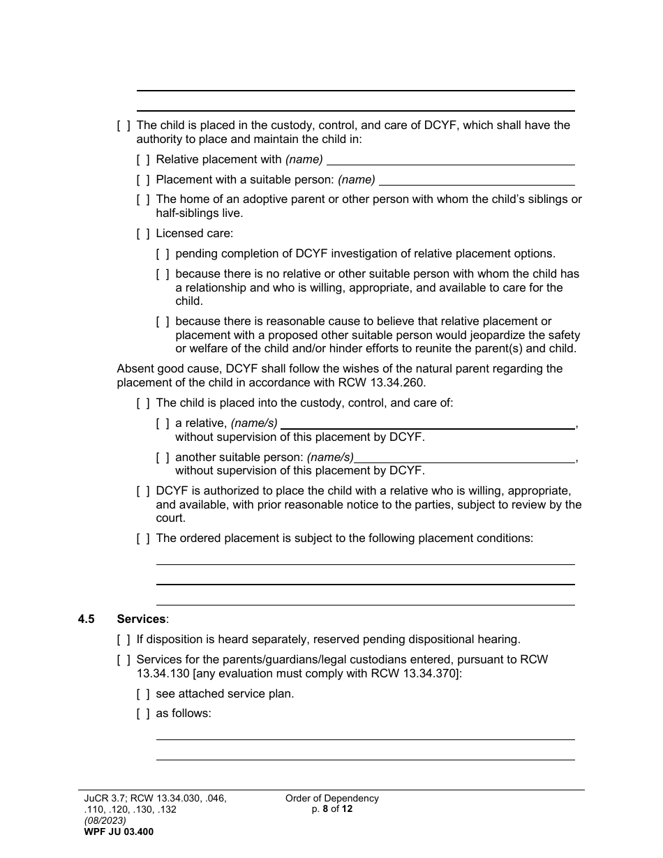 Form WPF JU03.0400 Order of Dependency (Orodm) (Orodf) (Orod) (Ordne) (Ordd) - Washington, Page 8