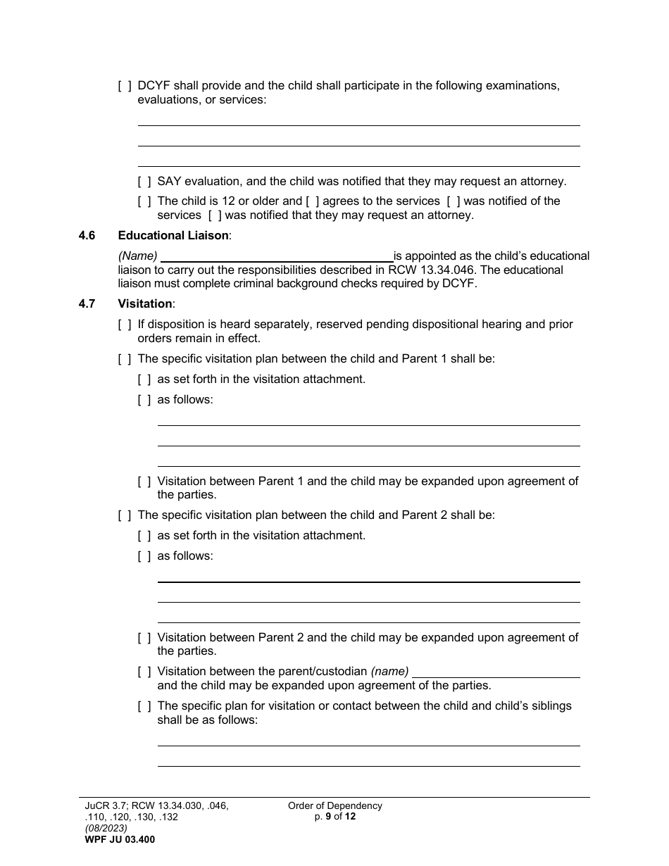 Form WPF JU03.0400 Order of Dependency (Orodm) (Orodf) (Orod) (Ordne) (Ordd) - Washington, Page 9