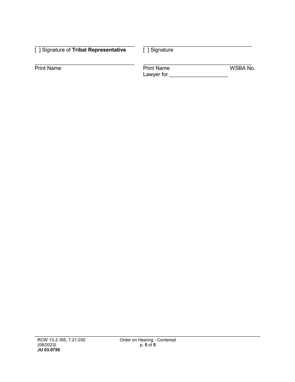 Form JU03.0750 Order on Hearing Re Contempt / Review Hearing (Orcn) (Orrvh) - Washington, Page 5