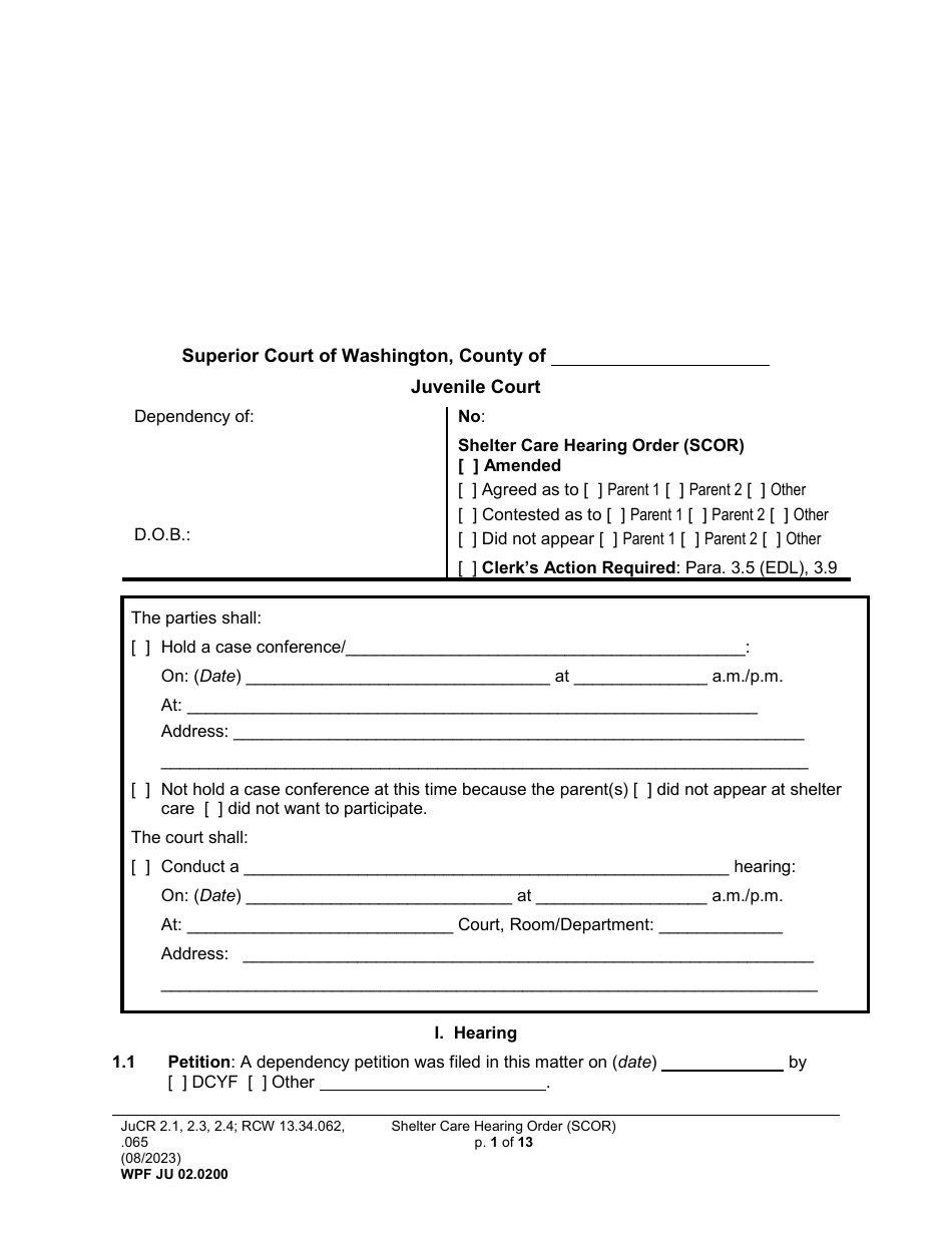 Form WPF JU02.0200 Download Printable PDF or Fill Online Shelter Care