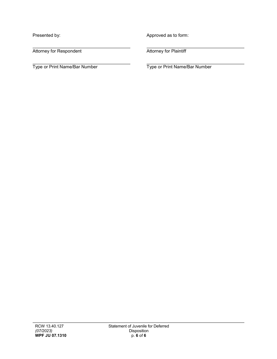 Form WPF JU07.1310 Statement of Juvenile for Deferred Disposition (Stjdd) - Washington, Page 6