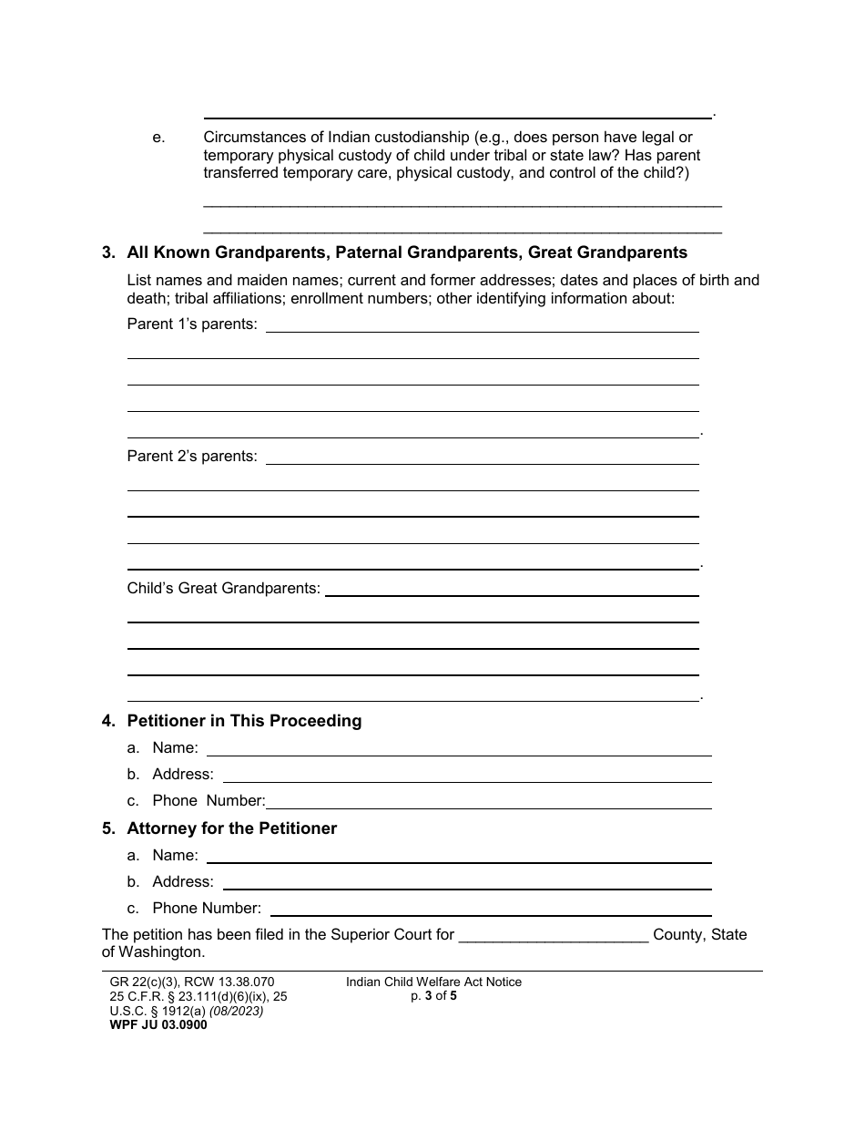 Form WPF JU03.0900 Indian Child Welfare Act Notice (Federal and Washington State) (Bian) - Washington, Page 3