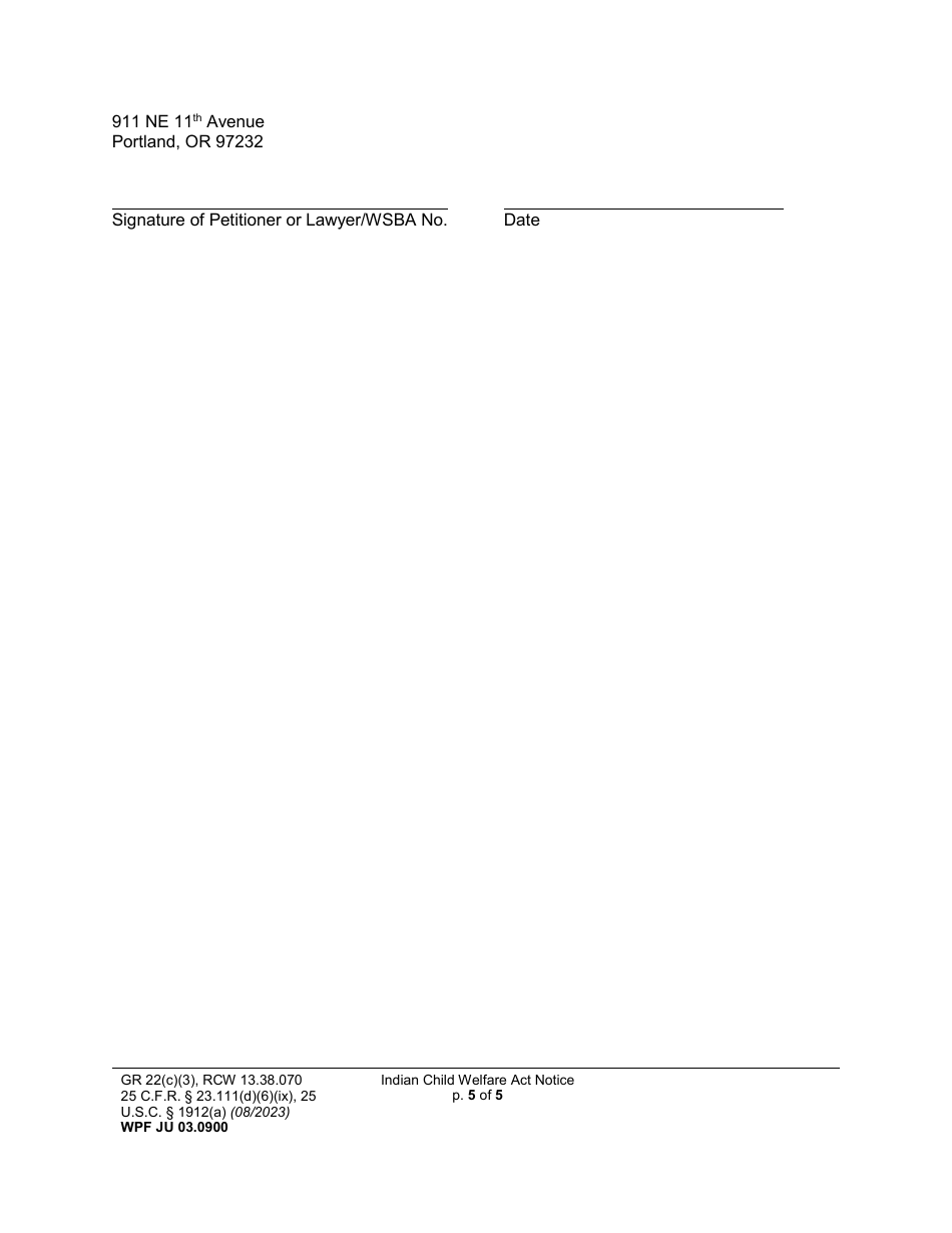Form WPF JU03.0900 Indian Child Welfare Act Notice (Federal and Washington State) (Bian) - Washington, Page 5