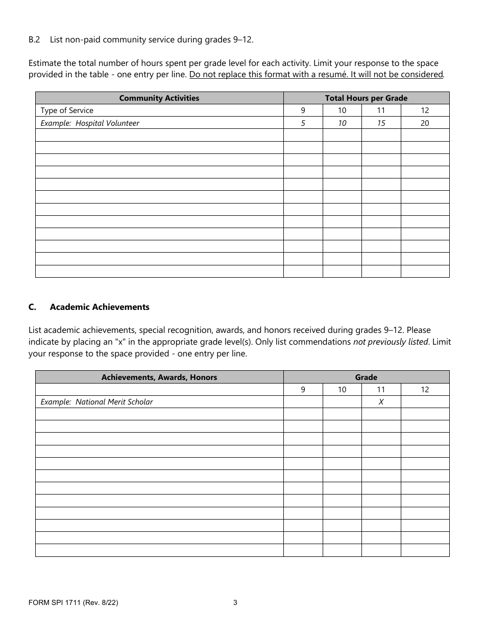 Form SPI1711 U.S. Presidential Scholars Overall Achievement Nomination - Washington, Page 3