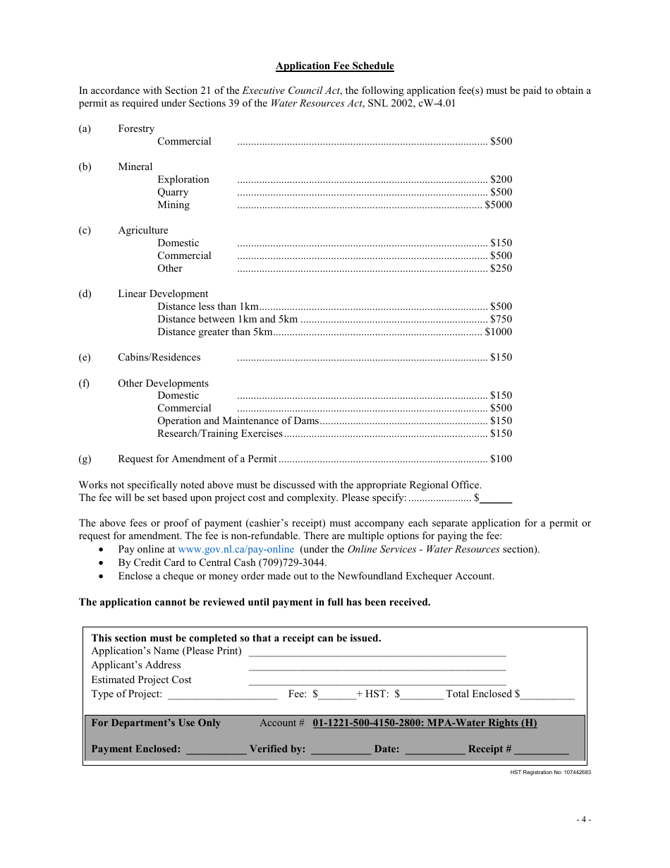 Application for a Permit to Develop in a Protected Public Water Supply Area / Wellhead Protected Water Supply Area - Newfoundland and Labrador, Canada, Page 4