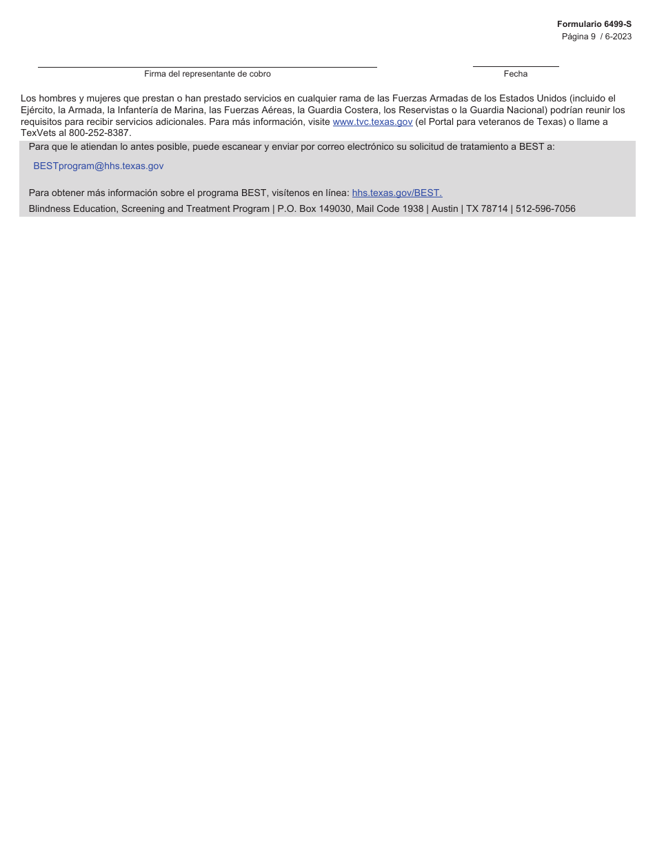 Formulario 6499-S Solicitud De Tratamiento - Texas (Spanish), Page 9