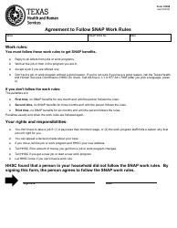Document preview: Form H1808 Agreement to Follow Snap Work Rules - Texas