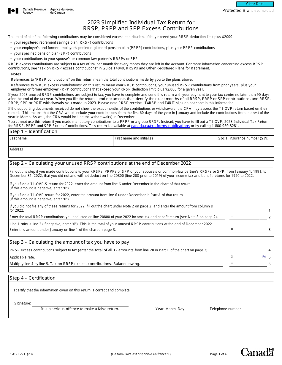 Form T1OVPS Download Fillable PDF or Fill Online Simplified Individual Tax Return for Rrsp