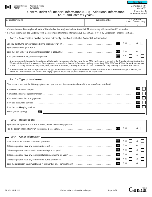 Form T2 Schedule 141  Printable Pdf