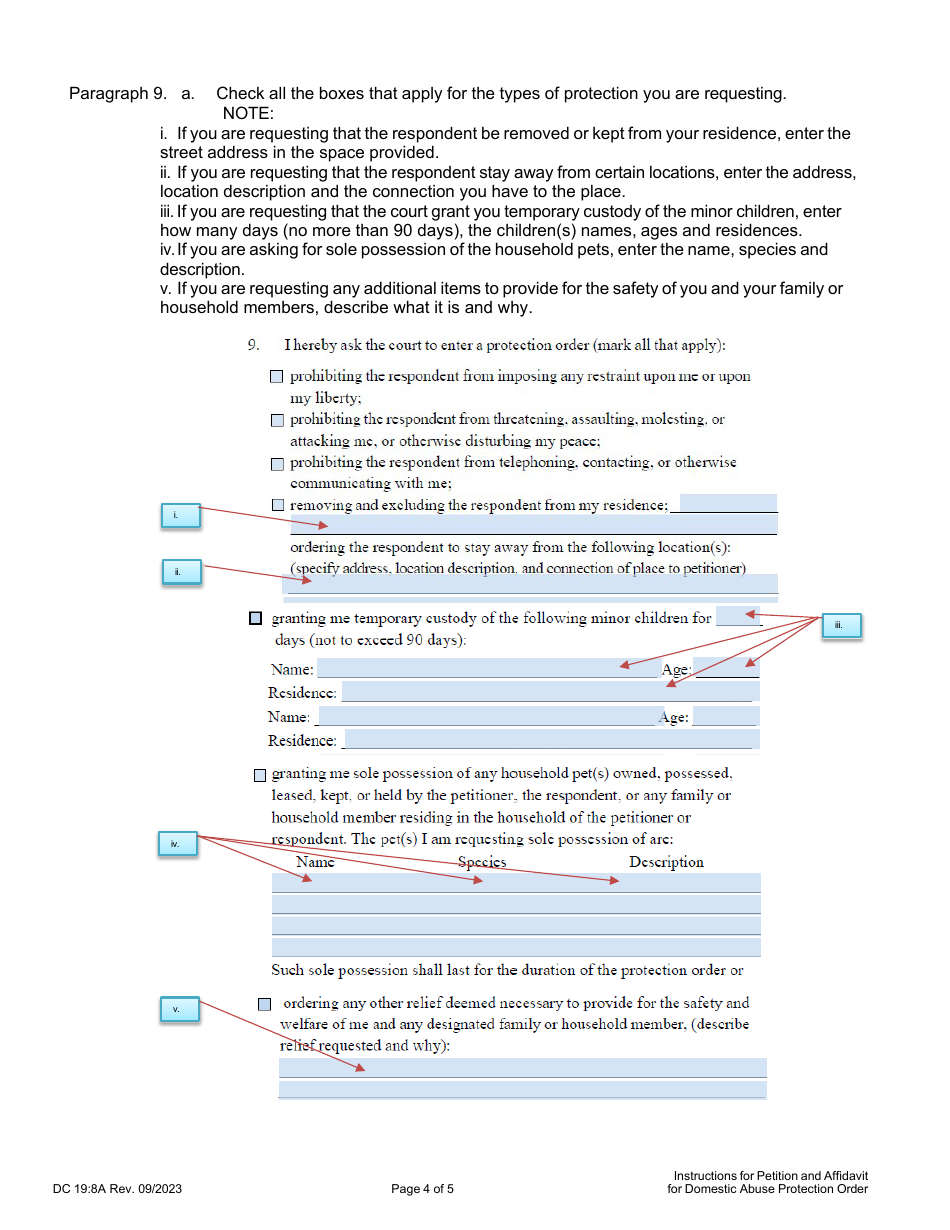 Instructions for Form DC19:8 Petition and Affidavit to Obtain Domestic Abuse Protection Order - Nebraska, Page 4