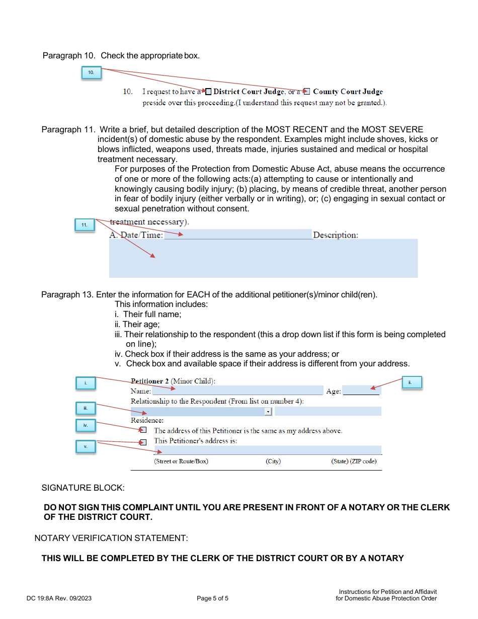 Instructions for Form DC19:8 Petition and Affidavit to Obtain Domestic Abuse Protection Order - Nebraska, Page 5