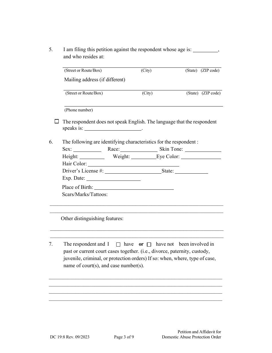 Form DC19:8 Petition and Affidavit to Obtain Domestic Abuse Protection Order - Nebraska, Page 3