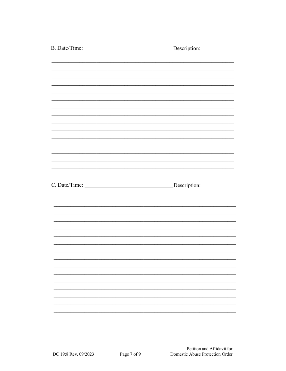 Form DC19:8 Petition and Affidavit to Obtain Domestic Abuse Protection Order - Nebraska, Page 7