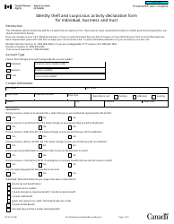 Form RC213 Identity Theft and Suspicious Activity Declaration Form for Individual, Business and Trust - Canada