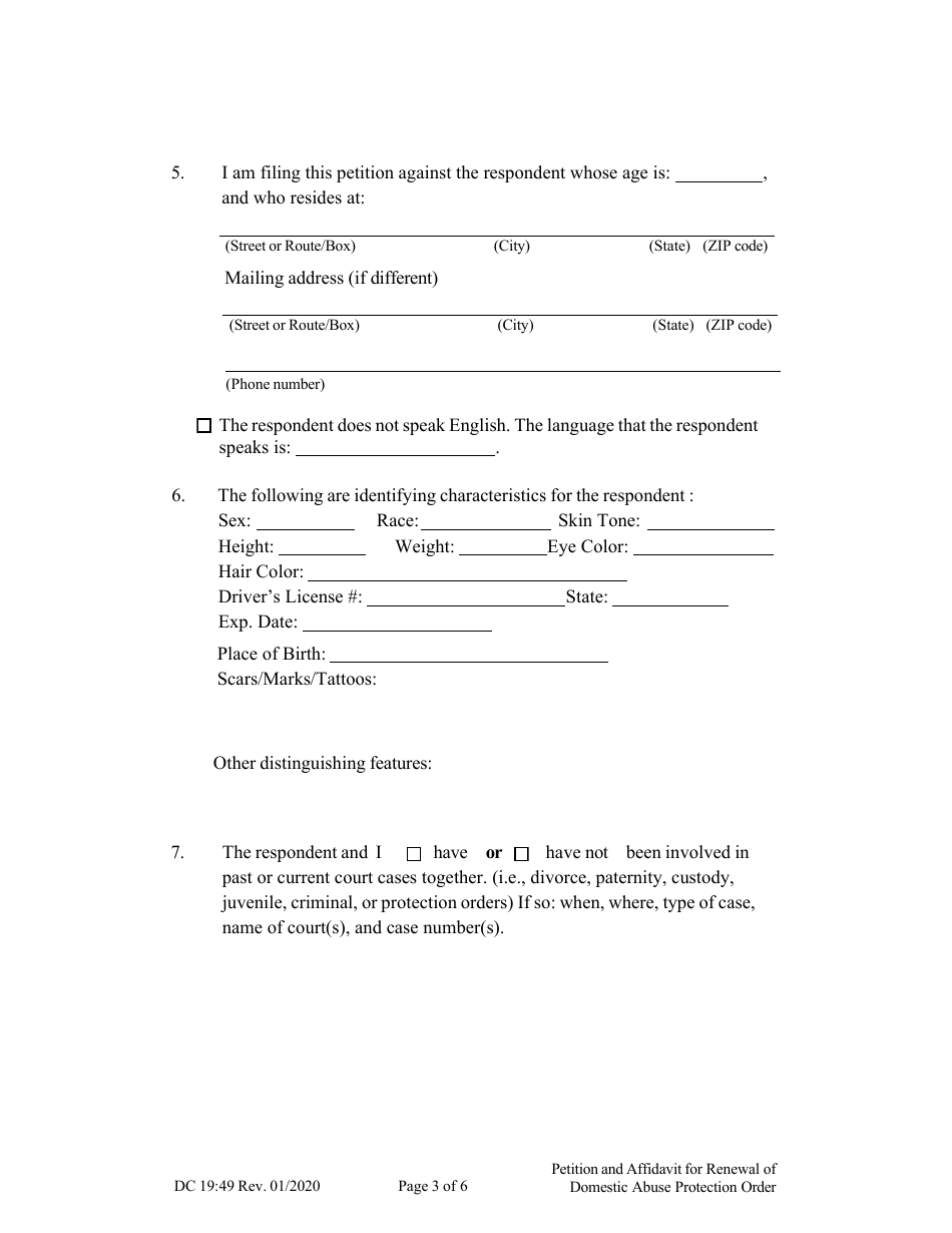 Form DC19:49 Petition and Affidavit to Renew Domestic Abuse Protection Order - Nebraska, Page 3