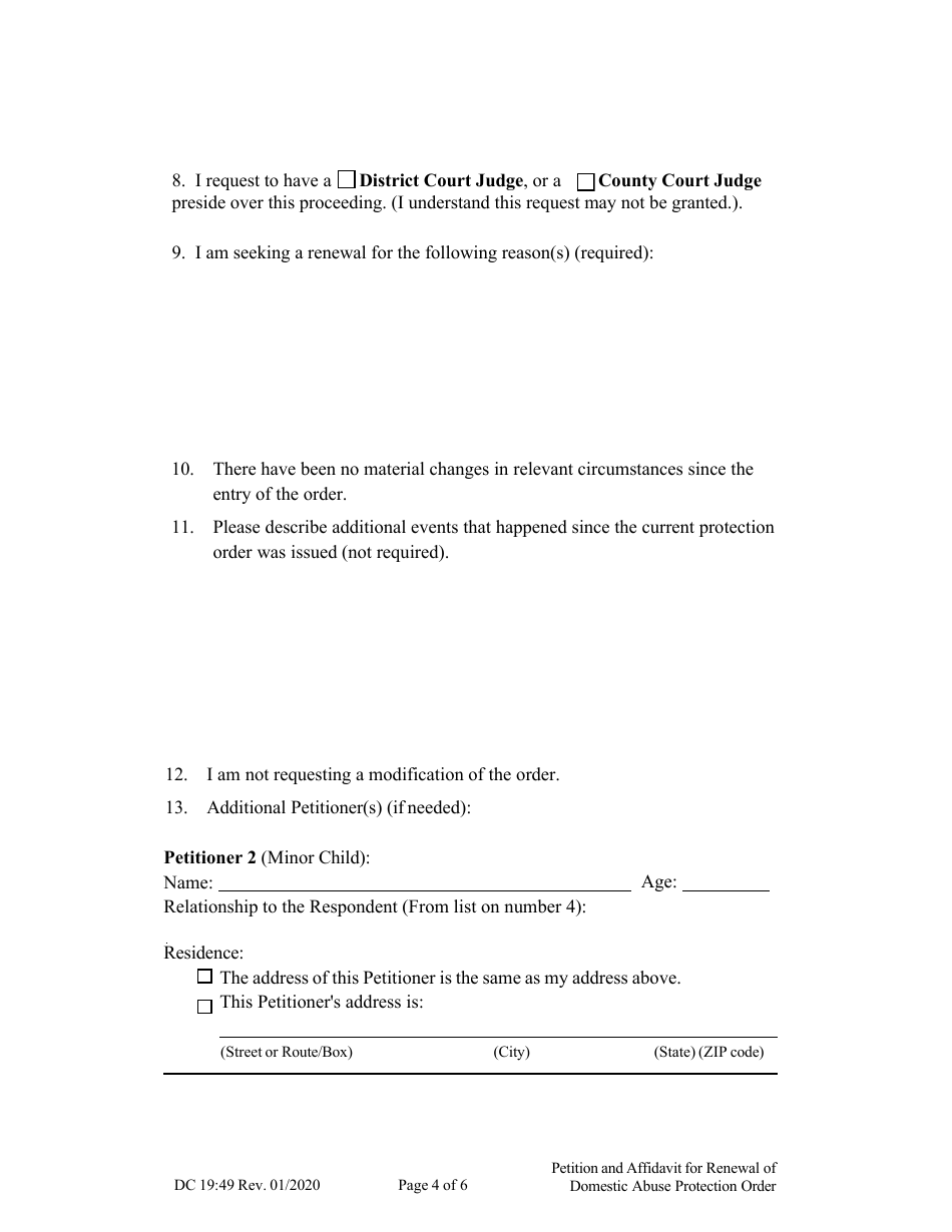 Form DC19:49 Petition and Affidavit to Renew Domestic Abuse Protection Order - Nebraska, Page 4