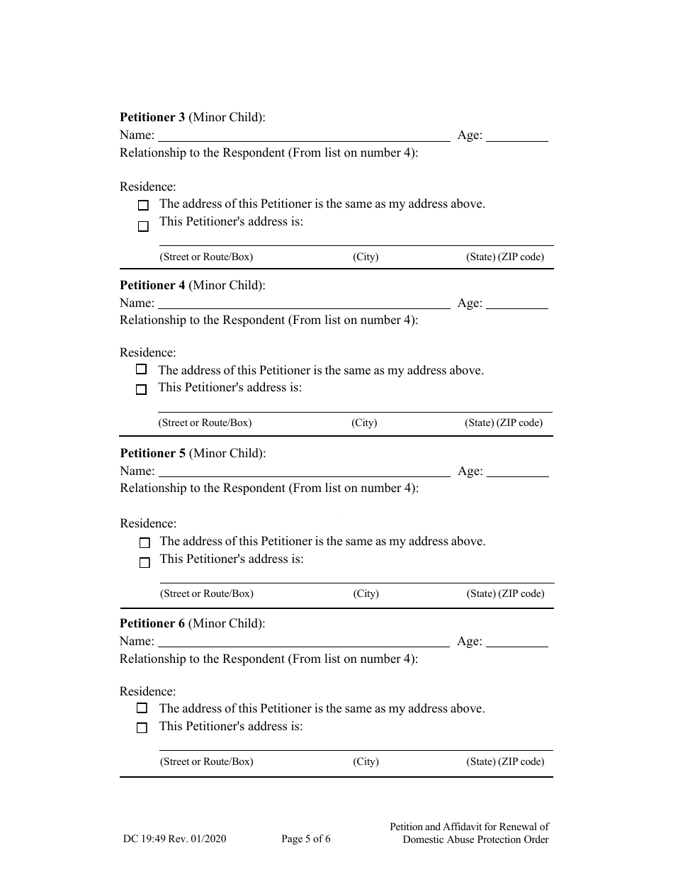 Form DC19:49 Petition and Affidavit to Renew Domestic Abuse Protection Order - Nebraska, Page 5