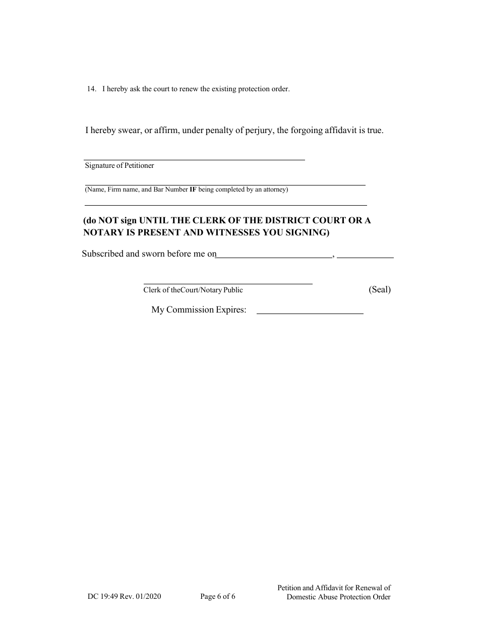 Form DC19:49 Petition and Affidavit to Renew Domestic Abuse Protection Order - Nebraska, Page 6